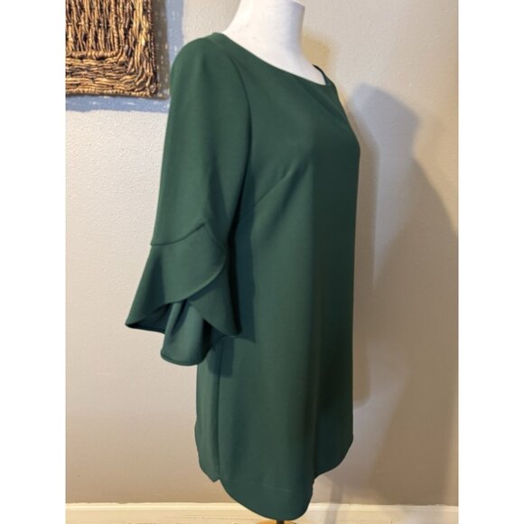 Vince Camuto Dress 10 P 10P Emerald Green 3/4 Flutter Sleeve Stretch Washable - Picture 7 of 15